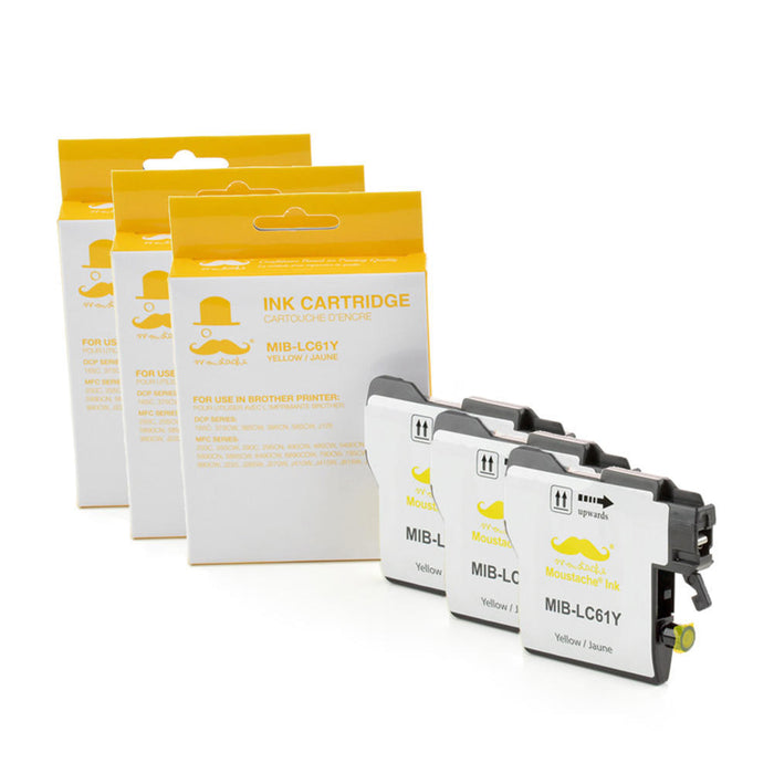 Brother LC61Y Compatible Yellow Ink Cartridge - Moustache® - 3/Pack