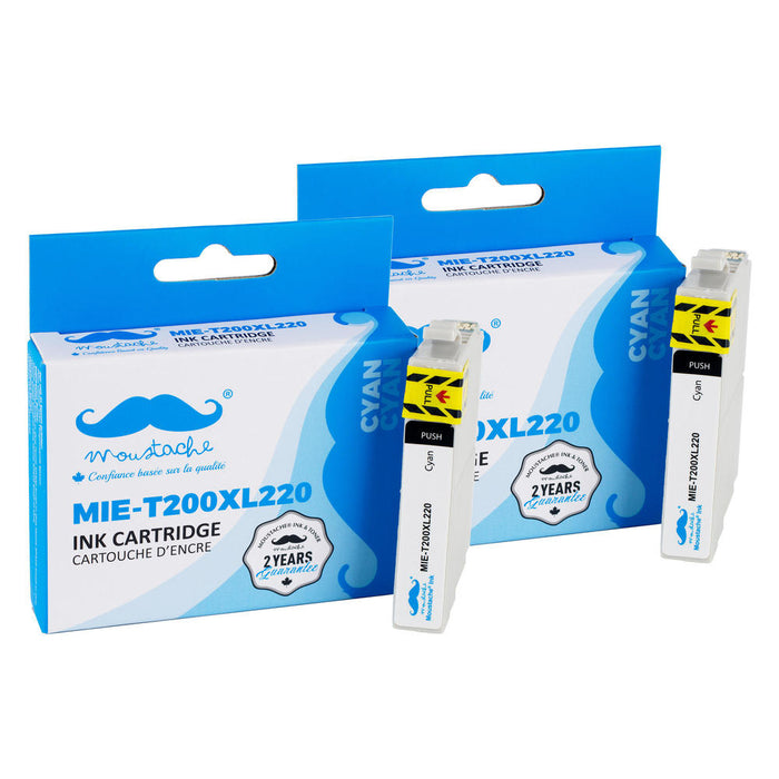 Epson 200 T200XL220 Compatible Cyan Ink Cartridge High Yield - Moustache® - 2/Pack