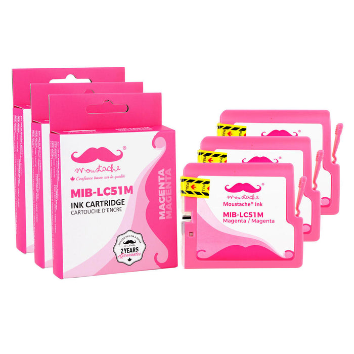 Brother LC51M Compatible Magenta Ink Cartridge - Moustache® - 3/Pack