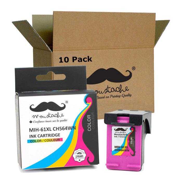 Remanufactured HP 61XL CH564WN Tri-Color Ink Cartridge High Yield - Moustache® - 10/Pack