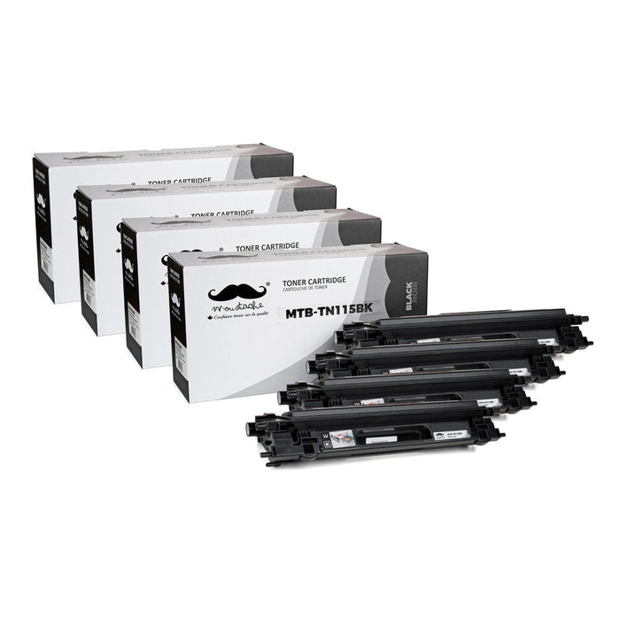 Brother TN115BK Remanufactured Black Toner Cartridge High Yield - Moustache® - 4/Pack