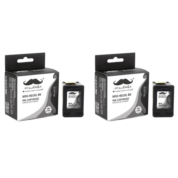 Remanufactured HP 901XL CC654AN Black Ink Cartridge High Yield - Moustache® - 2/Pack