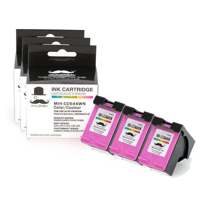 Remanufactured HP 60XL CC644WN Color Ink Cartridge High Yield - Moustache® - 3/Pack