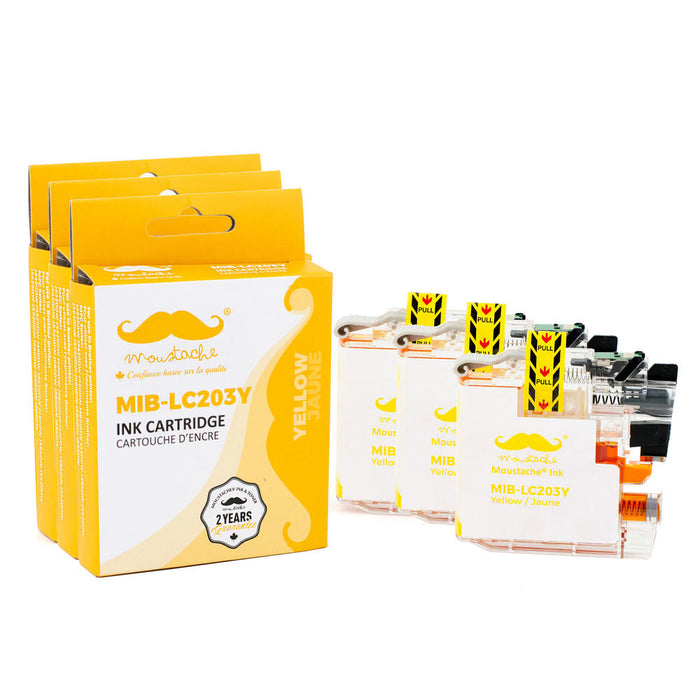 Brother LC203Y Compatible Yellow Ink Cartridge High Yield - Moustache® - 3/Pack