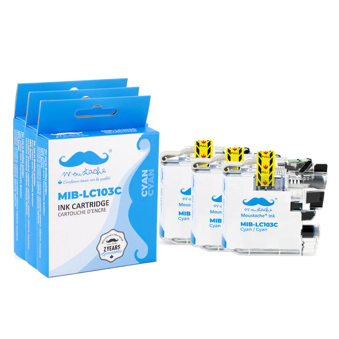 Brother LC103C Compatible Cyan Ink Cartridge High Yield - Moustache® - 3/Pack