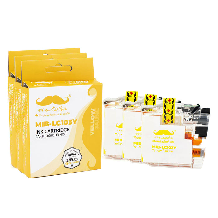 Brother LC103Y Compatible Yellow Ink Cartridge High Yield - Moustache® - 3/Pack