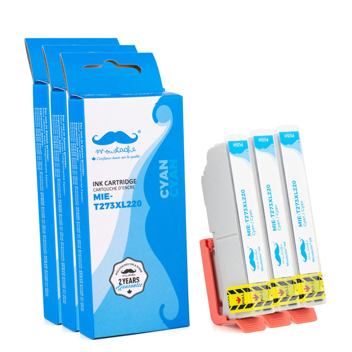 Epson 273 T273XL220 Compatible Cyan Ink Cartridge High Yield - Moustache® - 3/Pack