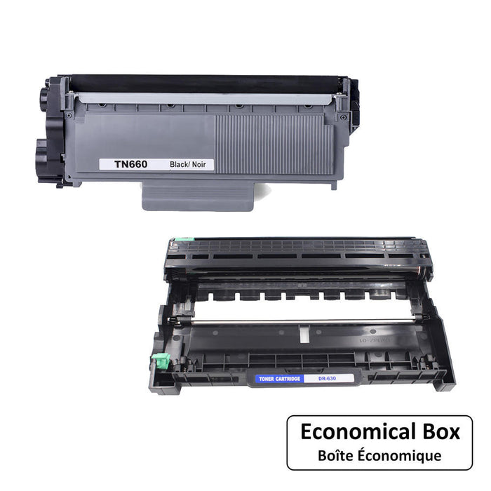 Brother TN660 DR630 Compatible Toner Cartridge and Drum Combo - Economical Box