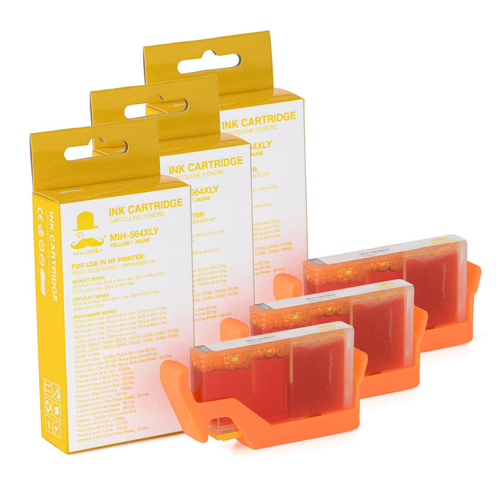 Compatible HP 564XL CB325WC CB325WN Yellow Ink Cartridge High Yield - Moustache® - 3/Pack