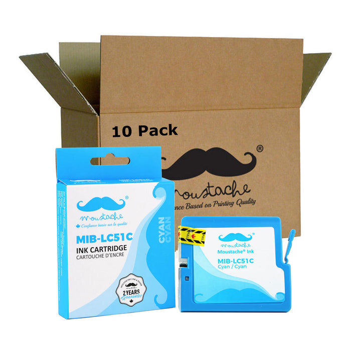 Brother LC51C Compatible Cyan Ink Cartridge - Moustache® - 10/Pack