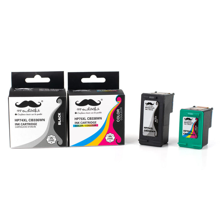 Remanufactured HP 74XL CB336WN HP 75XL CB338WN Black and Color Ink Cartridge Combo - Moustache®