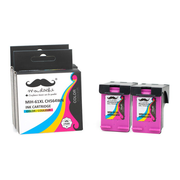 Remanufactured HP 61XL CH564WN Tri-Color Ink Cartridge High Yield - Moustache® - 2/Pack