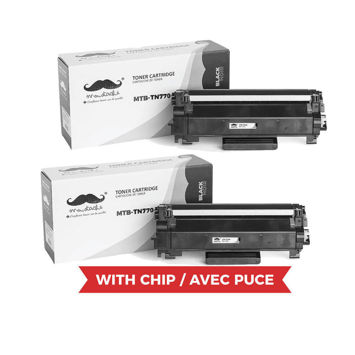 Brother TN770 Compatible Black Toner Cartridge Extra High Yield - With Chip - Moustache® - 2/Pack