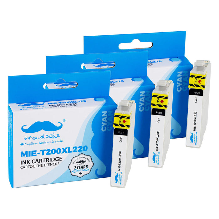 Epson 200 T200XL220 Compatible Cyan Ink Cartridge High Yield - Moustache® - 3/Pack