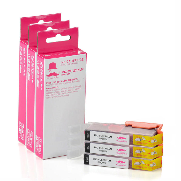Canon CLI-251XLM Compatible Magenta Ink Cartridge (6450B001) - Moustache® - 3/Pack