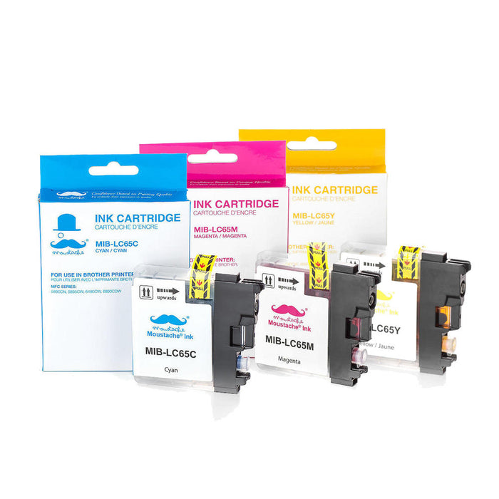 Brother LC65 3PKS Compatible Color Ink Cartridge Combo High Yield C/M/Y - Moustache®