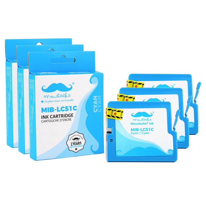 Brother LC51C Compatible Cyan Ink Cartridge - Moustache® - 3/Pack