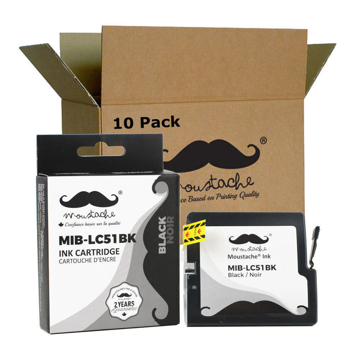 Brother LC51BK Compatible Black Ink Cartridge - Moustache® - 10/Pack