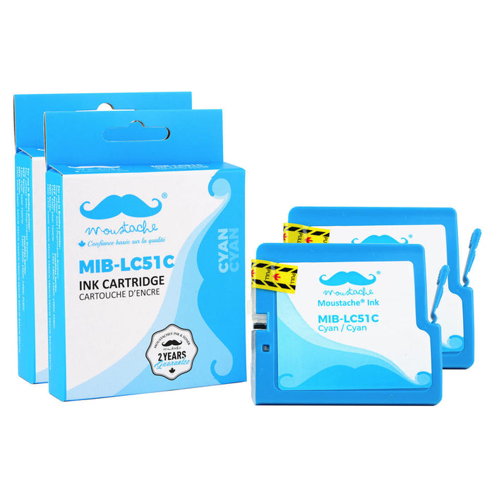 Brother LC51C Compatible Cyan Ink Cartridge - Moustache® - 2/Pack