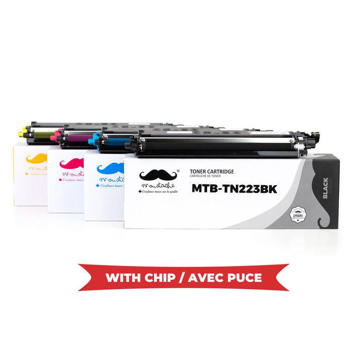 Brother TN223 Compatible Toner Cartridge Combo BK/C/M/Y - With Chip - Moustache®