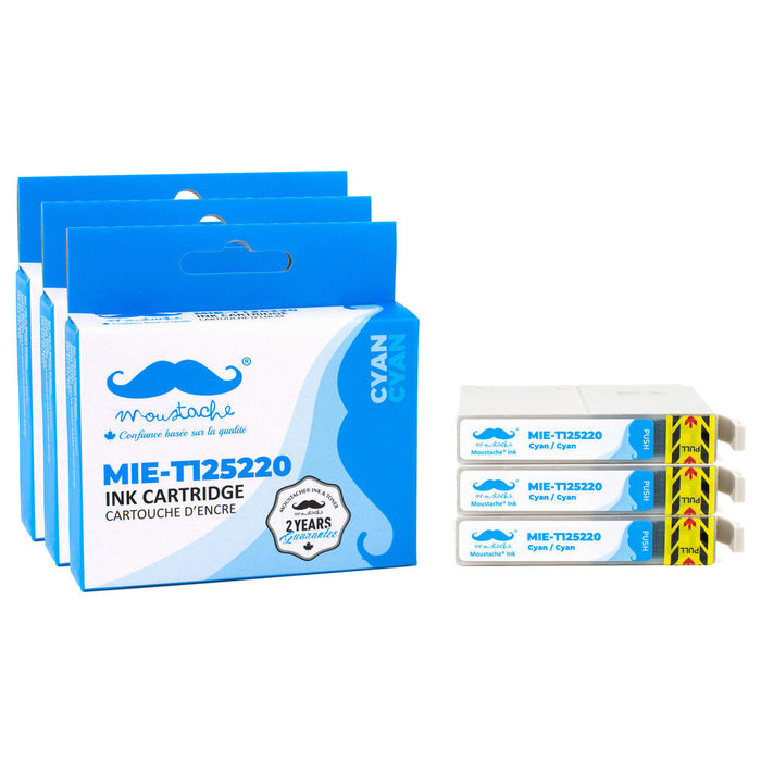 Epson 125 T125220 Compatible Cyan Ink Cartridge - Moustache® - 3/Pack