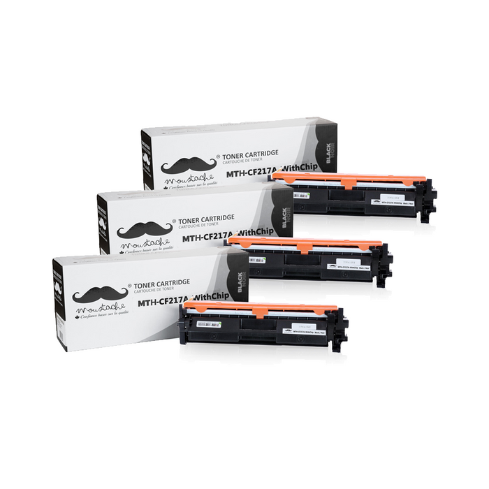 Compatible HP 17A CF217A Black Toner Cartridge - With Chip - Moustache® - 3/Pack