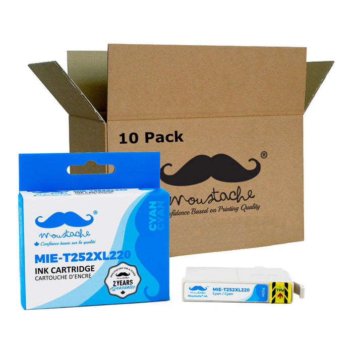 Epson 252 T252XL220 Compatible Cyan Ink Cartridge High Yield - Moustache® - 10/Pack