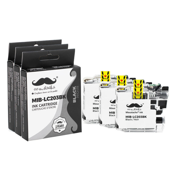 Brother LC203BK Compatible Black Ink Cartridge High Yield - Moustache® - 3/Pack