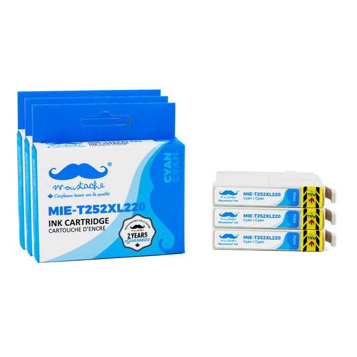 Epson 252 T252XL220 Compatible Cyan Ink Cartridge High Yield - Moustache® - 3/Pack