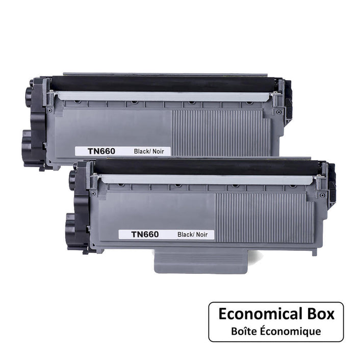 Brother TN-660 Compatible Black Toner Cartridge - Economical Box - 2/Pack