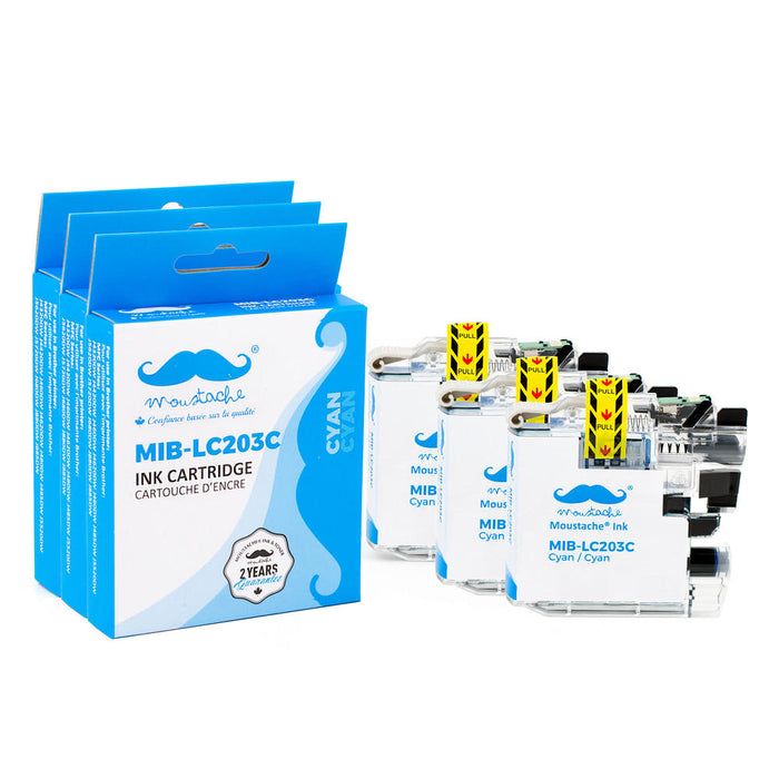 Brother LC203C Compatible Cyan Ink Cartridge High Yield - Moustache® - 3/Pack