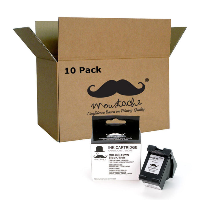 Remanufactured HP 60XL CC641WN Black Ink Cartridge High Yield - Moustache® - 10/Pack