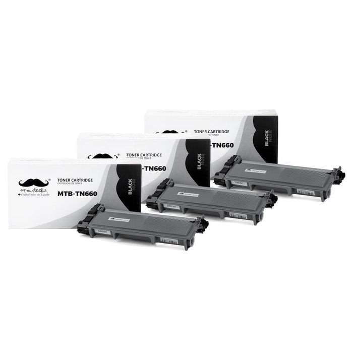 Brother TN-660 Compatible Black Toner Cartridge High Yield - Moustache® - 3/Pack