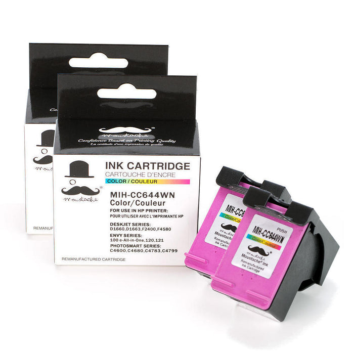 Remanufactured HP 60XL CC644WN Color Ink Cartridge High Yield - Moustache® - 2/Pack
