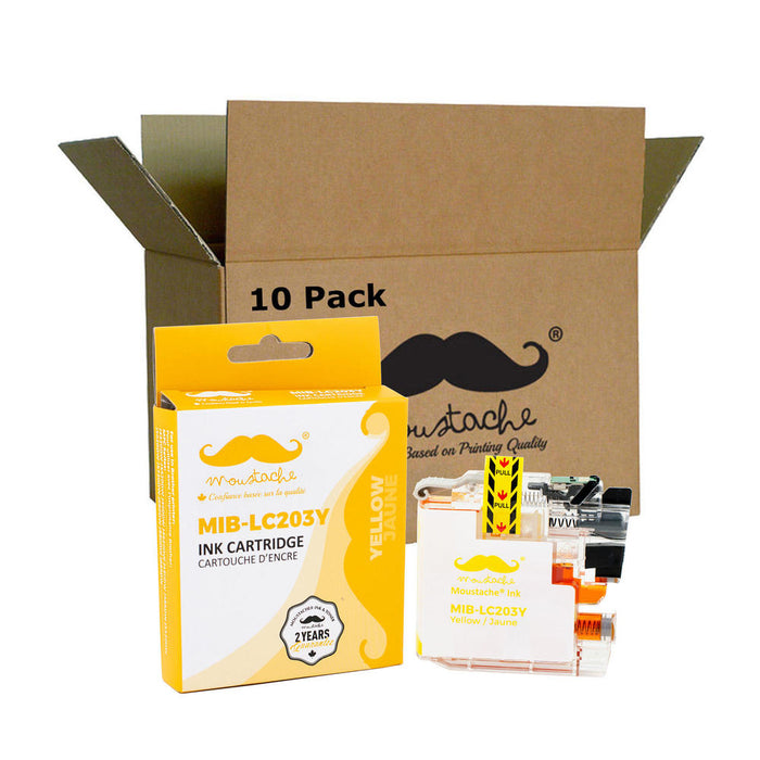 Brother LC203Y Compatible Yellow Ink Cartridge High Yield - Moustache® - 10/Pack