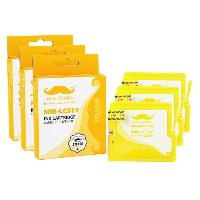 Brother LC51Y Compatible Yellow Ink Cartridge - Moustache® - 3/Pack