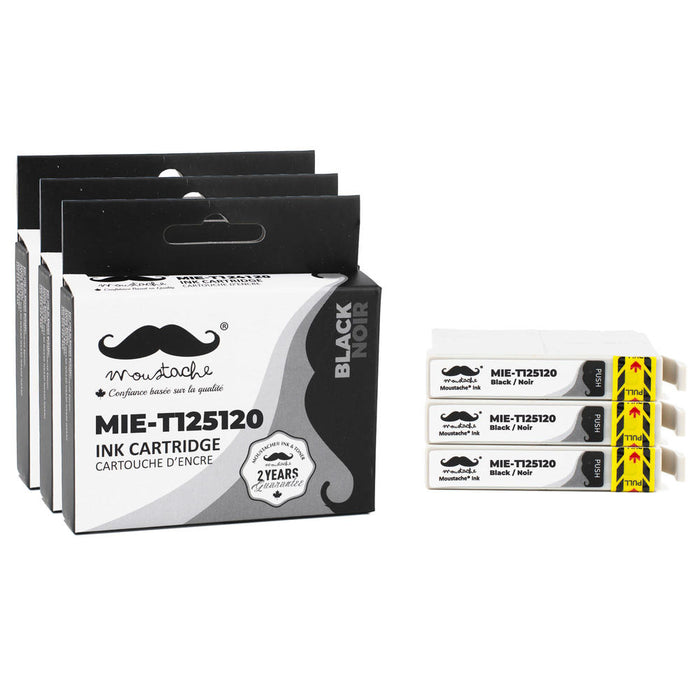 Epson 125 T125120 Compatible Black Ink Cartridge - Moustache® - 3/Pack