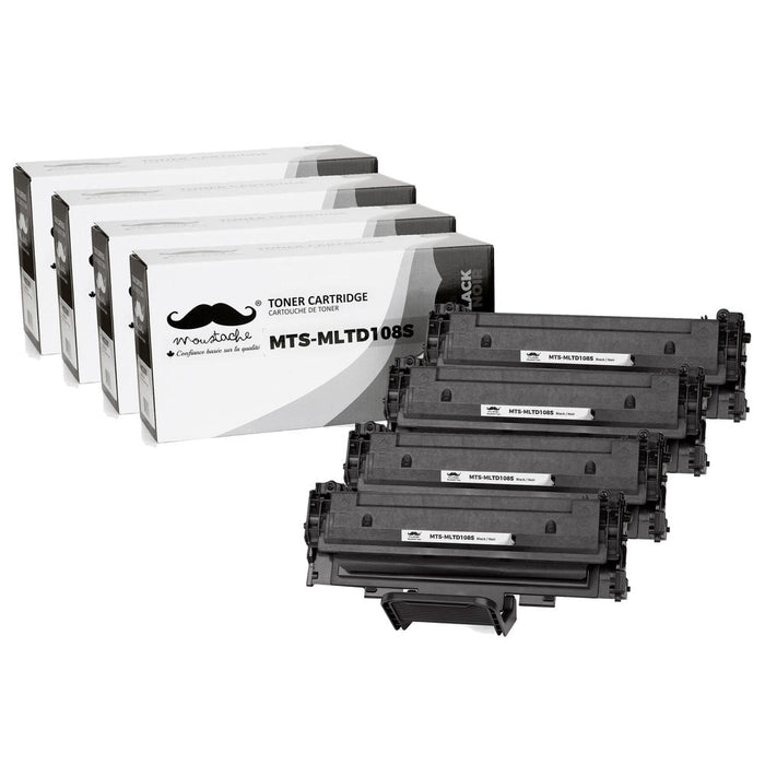 Samsung MLT-D108S Compatible Black Toner Cartridge for ML1640/2240 Printer - Moustache® - 4/Pack