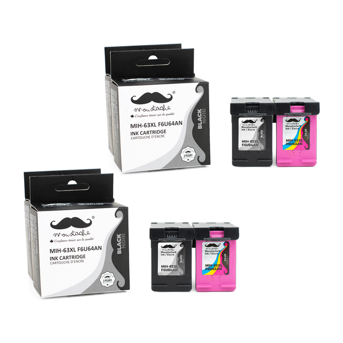 Remanufactured HP 63XL F6U64AN F6U63AN Ink Cartridge Black and Color 2 Combo High Yield - Moustache®