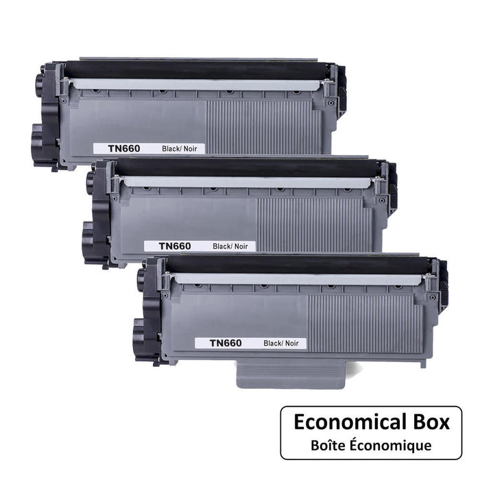 Brother TN-660 Compatible Black Toner Cartridge - Economical Box - 3/Pack