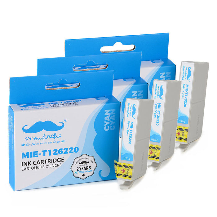 Epson 126 T126220 Compatible Cyan Ink Cartridge High Yield - Moustache® - 3/Pack