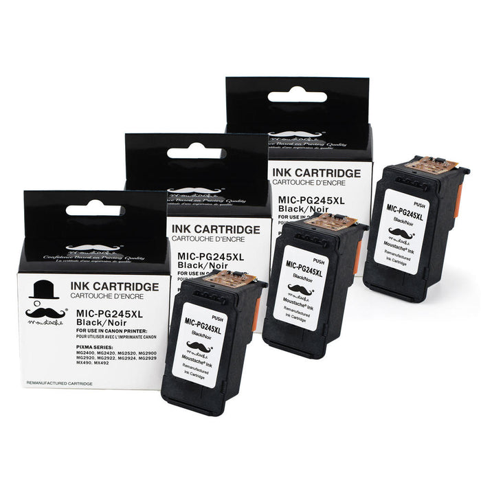 Canon PG245XL Remanufactured Black Ink Cartridge (8278B001AA) - Moustache® - 3/Pack