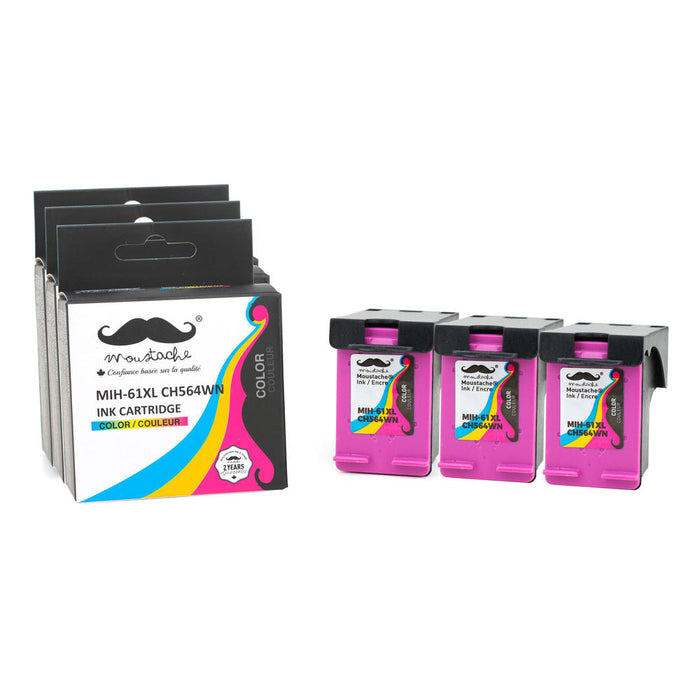 Remanufactured HP 61XL CH564WN Tri-Color Ink Cartridge High Yield - Moustache® - 3/Pack