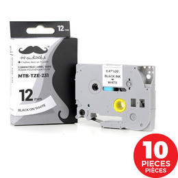 Brother TZe-231 Label Tape, 12mm (0.47"), Black on White, Compatible - Moustache® - 10/Pack