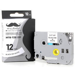 Brother TZe-231 Label Tape, 12mm (0.47"), Black on White, Compatible - Moustache®