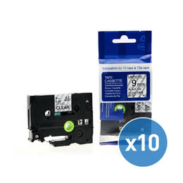 Brother TZe-121 Label Tape, 9mm (0.35"), Black on Clear, Compatible - 10/Pack