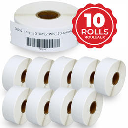 DYMO 30252 350/Roll Labels Address Label, Black on White, 1-1/8" x 3-1/2"(28x89mm), compatible - 10 ROLLS
